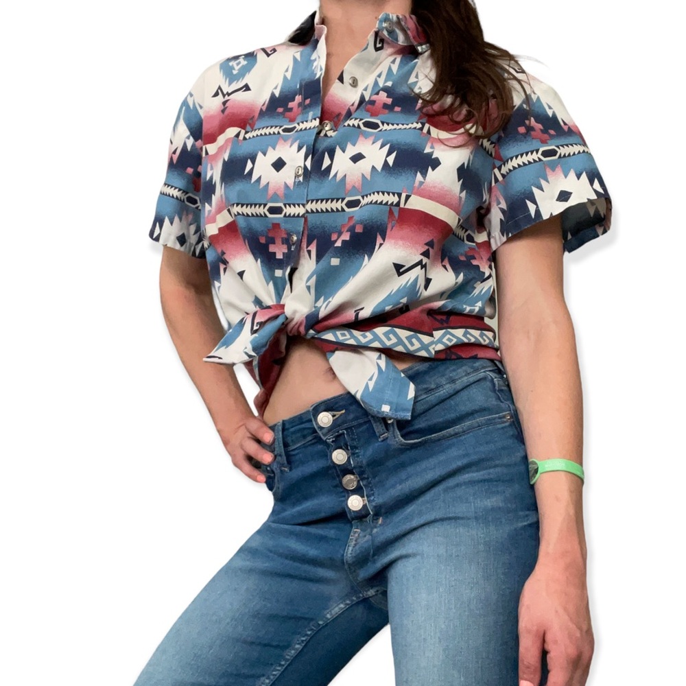 Vtg Roughrider Aztec print top